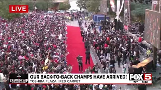 Las Vegas Aces arrive for a championship rally on Las Vegas Strip