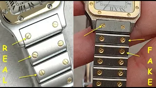 How to spot fake Cartier watch. Real vs fake Cartier Santos wrist watch tank