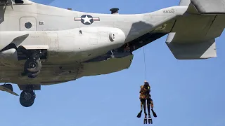 US MV-22  Intense Hoist Rescue Demonstration Above Sea