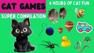 Games for Cats - 4 HOUR Mega Compilation 🐱📺🐜🐰 - Cat Games on Screen