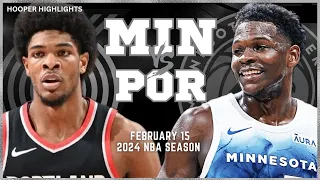 Minnesota Timberwolves vs Portland Trail Blazers Full Game Highlights | Feb 15 | 2024 NBA Season