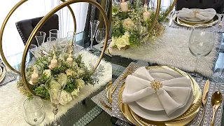 $1 😱 Double Hula Hoops Dollar Tree Centerpiece | WHITE & GOLD DINING ROOM DECOR