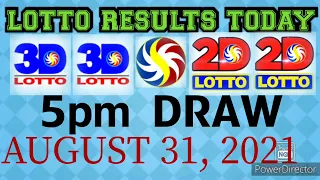 PCSO LOTTO RESULTS TODAY 3D LOTTO, 2D LOTTO 5pm Result AUGUST 31, 2021