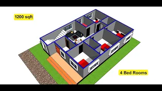 1200 sqft 4 bed rooms house design II 30 x 40 sqft modern ghar ka naksha II 4 bhk house plans