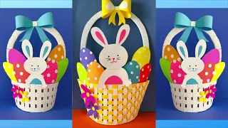 3D Easter egg basket craft | Paper Easter egg basket | Easter bunny and eggs craft ideas
