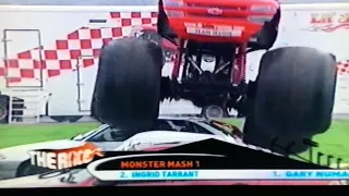 Ingrid Tarrant crashes the Monster Truck Bigfoot on TV show The Race