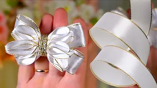 Школьный парадный бант на 1 линейку Белое золото МК kanzashi diy канзаши