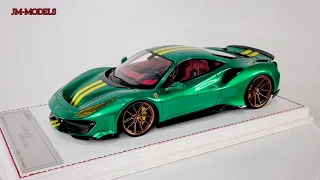 Novitec Ferrari 488 Pista Verde Jewel - Yellow Stripe Tailor Made By D&G Davis & Giovanni 1:18 Scale