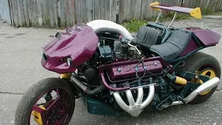 Мотоцикл с двиглом V8 от ГАЗ-53 собрал мужик из глубинки