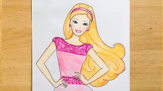 How to Draw a Beautiful Barbie GIRL with Beautiful DRESS | BARBIE Doll Drawing Easy