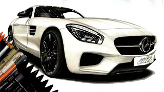 Realistic Car Drawing - Mercedes Benz AMG GT - Time Lapse - Drawing Ideas