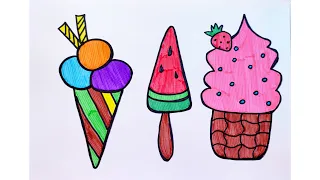 HOW TO DRAW A CUTE ICE CREAM AND COLORING