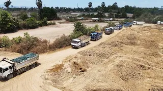 Great Team work Use Wheel Loader Filling up Land and15ton Dump Truck Moving Dirt and Stone