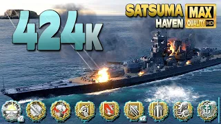 Battleship Satsuma: Huge 424k on map Haven - World of Warships