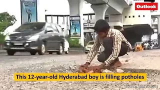 12-year-old Hyderabad boy takes it upon himself by filling potholes