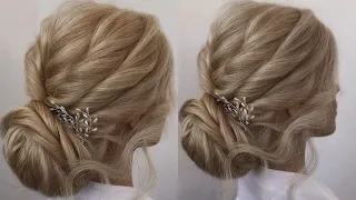 Низкий пучок, жгуты. Свадебная причёска | Wedding hairstyle tutorial updo | Low bun