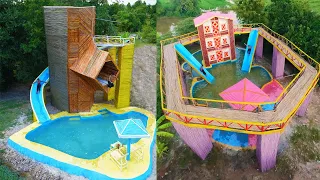 Amazing Top 2 ! How To  Build Bamboo Vacation House, Slide, Swimming Pool & Umbrella By Hand Tools