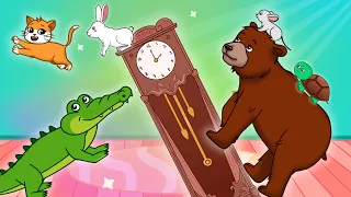 Hickory Dickory Dock with Bear, Crocodile, Bunny, and Cat | Fun Animal Rhyme for KIDS