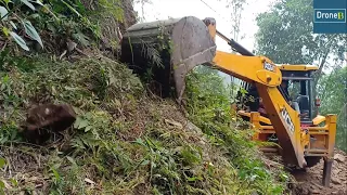 Hilly Farm Road Construction-JCB Backhoe Loader-Cutting Stony Hill-Part-1