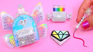 DIY: Miniature Holographic School Supplies ( Backpack, Notebook, Pen, Pencil case) REALLY WORKS