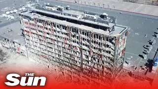 Catastrophic damage caused by Russian shelling in Kyiv's Podil district - drone footage
