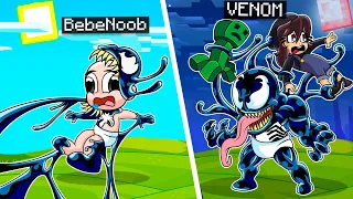 ¡BEBE NOOB SE CONVIERTE EN VENOM! 😱 VENOM CONTROLA A BEBE NOOB EN MINECRAFT TROLL