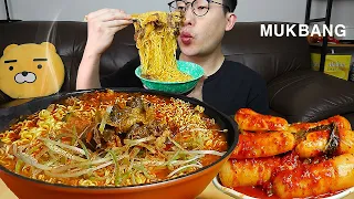 잘익은 총각김치와 차돌박이진라면! 밥까지 야무지게 말아서 먹방ㅎ Spicy Beef Ramyeon MUKBANG