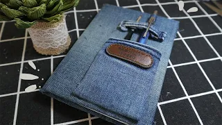 EASY DIY OLD JEANS TRANSFORM IDEAS-  NOTEBOOK COVER DIY