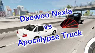 Daewoo Nexia VS Apocalypse truck, BeamNG Drive, car crash on highway road,Нексия на трассе авария
