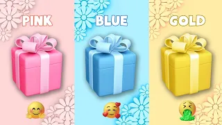 🔥Choose your gift 🤩💝🤮, 3 gift box challenge, PINK BLUE GOLD #giftboxchallenge #gift