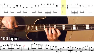 Donna Lee Bass Lesson Slow to Fast w/ Tabs and Standard Notation