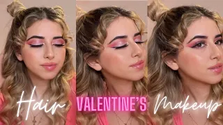 Valentine's day glam Makeup and Hair Tutorial || Dreamy, soft, glam makeup and space buns hairstyle