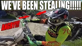 Dirt Bikers Vs Angry Man! Trespassers Steal And Getaway!