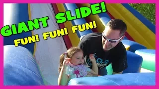 FIRST TIME ON GIANT INFLATABLE SLIDE! Happy Family Fun Vlog + Bouncy Castle + Bubble Bath!