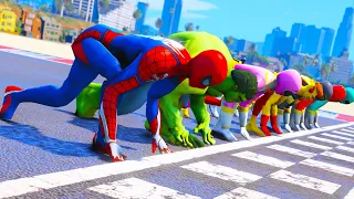 SPIDERMAN, HULK VS POWER RANGERS | Running Challenge Competition - GTA V Funny Contest