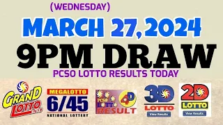 Lotto Result Today 9pm draw March 27, 2024 6/55 6/45 4D Swertres Ez2 PCSO#lotto