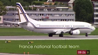 France national football team arriving at Innsbruck with GainJet Boeing 737-400