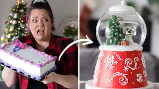 Turning a $20 Grocery Store Cake into a SNOWGLOBE CAKE!