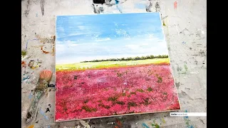 Canvas painting ideas paint an abstract landscape, paint trees, sky, flowers in a different way