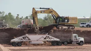 Caterpillar 390F Loading Belly Dumps In Apache Junction Arizona -- March 13th, 2024