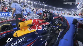 Vettel petting his Red Bull after 2012 Singapore GP - Funny Celebration