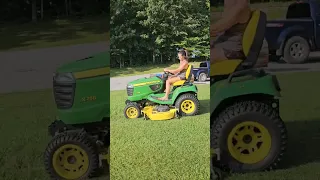 Molly mowing with the x758