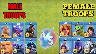 Male Troops Vs Female Troops Challenge!! Clash of clans