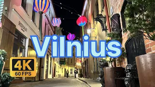 Vilnius, Lithuania. Walking tour 2024. Old Town at night in 5 minutes. 4k 60fps.