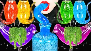 ASMR RAINBOW VARIETY DRINKS *SEA GRAPES, FROG EGGS, JELLY EATING DRINKING SOUNDS BIRD GLASS 신기한 물 먹방