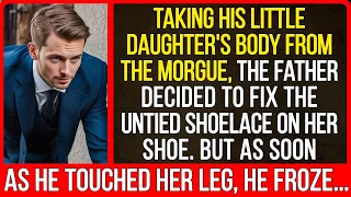 Father decided to fix the untied shoelace on his daughter's shoe. But as soon as he touched her foot