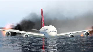 A380 Emergency Landing On Water After Engines Catch Fire | X-Plane 11