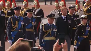 Prince Harry and Prince William Walk Behind Queen Elizabeth's Coffin