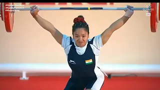 World Weightlifting championship BOGOTA 2022 IWF. Indian weightlifter saikom mirabai chanu snatch