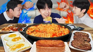 MUKBANG ASMR | KOREAN FIRE NOODLES & FRIED EGG & CHEESE SPAM &  Kimchi ! KOREAN FOODS